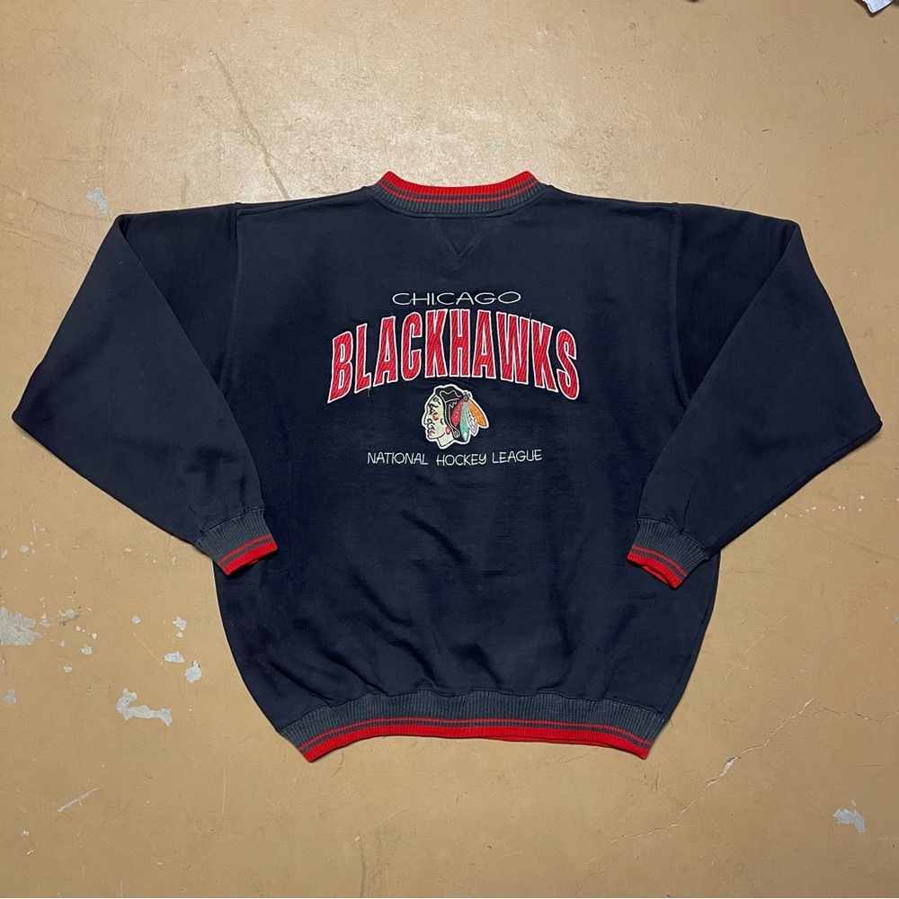 Vintage 90’s Logo Athletic Chicago Blackhawks Men's Black Sweater
